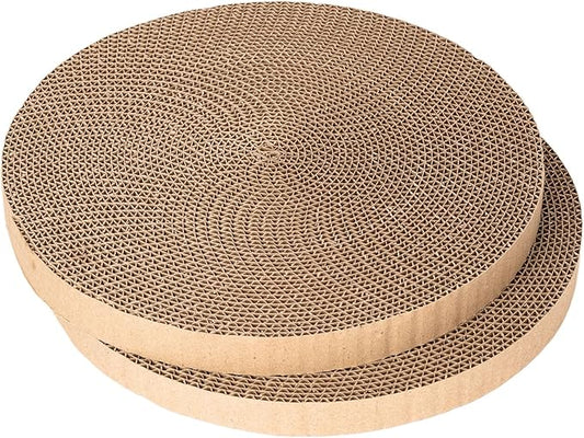 Round Cat Scratcher Refill - 10 Inch Diameter, 7/8 Inch Thickness - Cardboard Cat Scratcher Scratching Board Replacement Pads (2pcs) for Indoor Cats