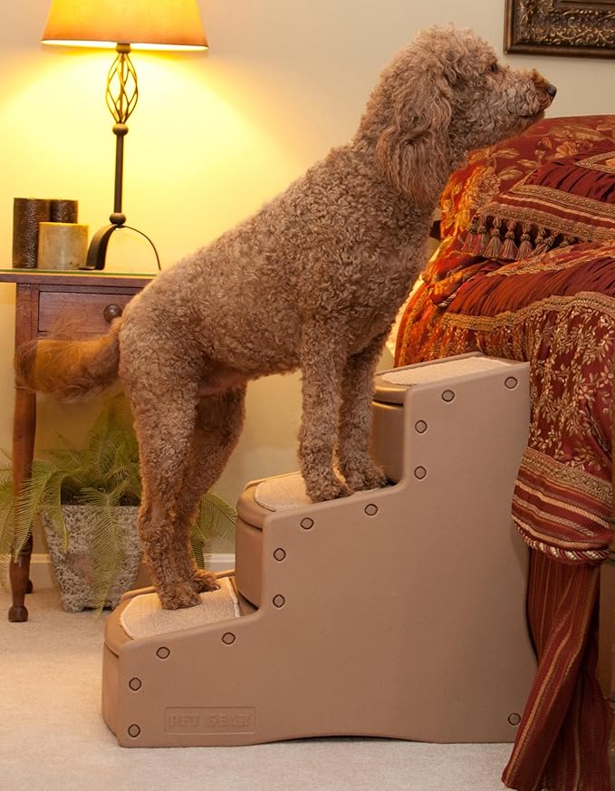 Pet Gear Easy Step III Extra Wide Pet Stairs, 3 Step for Dogs/Cats up to 200 pounds, Removable/Washable Carpet, Easy Assembly (No Tools Required), Camel