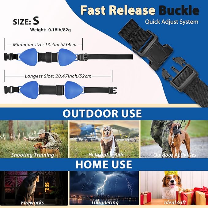 ZOHAN Dog Ear Muffs for Noise Protection, Comfort Dog Noise Cancelling Ear Muffs with Fast Snap Lock for Fireworks, Thunder, Vacuums(Blue,S)