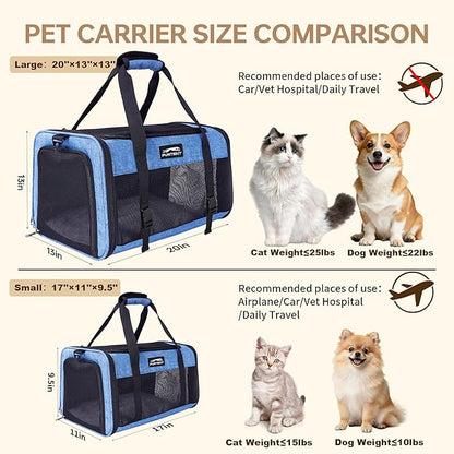Large Cat/Dog Carrier up to 25 Pounds, Portable Soft Sided Pet Travel Carriers for Medium Big Cats and Puppy, Collapsible Puppy Crate Outdoor 20x13x13in, Dark Blue