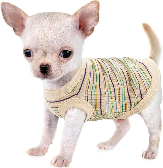 Elevate Your Pet's Comfort and Fashion: Premium 100% Cotton Rib Dog Shirt Vest for Small Breeds Like Chihuahuas, Yorkies, and Puppies .Year-Round Style with Tank-Style Puppy Attire Beige Small