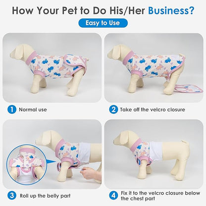 cyeollo Recovery Suit for Dogs Surgery Suit Female Spay Soft Breathable Pet Onesie Bodysuit Male Dog Neuter, Small Medium Dogs Surgical Recovery Shirt, Dinosaur, L