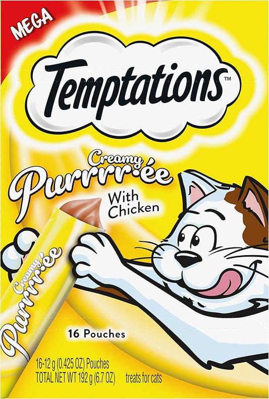 Temptations Creamy Puree Squeezable Lickable Wet Cat Treat with Chicken, 0.42 oz. Tubes, 16 Count