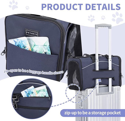 ‌Petsfit Airline Approved Pet Carrier for Small Cats, 15x8x10 TSA Approved Carrier, with Removable Dual-Sided Padding (2-Way Placement) - Fits Under Most Airplane Seats, Escape Proof (Navy)