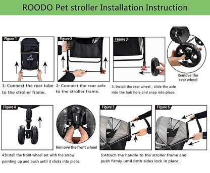 ROODO 3 Wheel Dog Pet Cat Stroller Best Lightweight Foldable Compact Portable Jogger All Terrain Travel Pet Gear Puppy Kitty Stroller for up to 30lbs Medium Small Dogs and Cats(Light Khaki)
