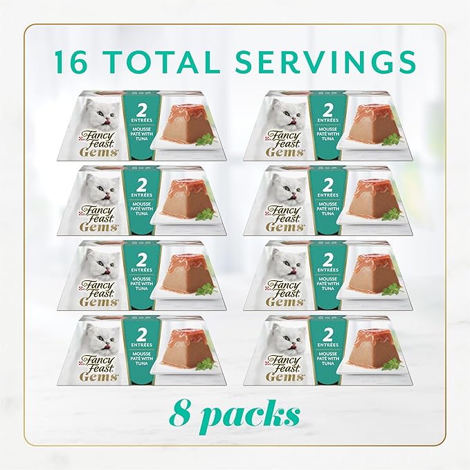 Fancy Feast Gems Pate Cat Food Mousse With Tuna and a Halo of Savory Gravy Cat Food - (Pack of 8) 4 oz. Boxes