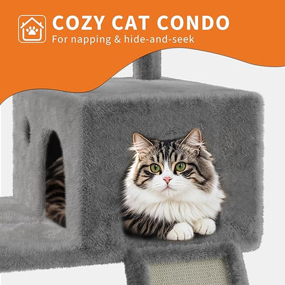68.5 Inch Tall Cat Tree Tower, Heavy Duty Multi-Level Cat Tower with Scratching Posts, Condo, Plush Perches, Hammocks, Basket & Dangling Balls, Cat Furniture for Indoor Cats