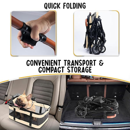 Pet Stroller with Detachable Carrier - Ideal for Small to Medium Dogs & Cats - Compact & Convenient Design - Easy Assembly Pet Stroller for Cats, Dog Strollers for Small Dogs - Bisque Beige