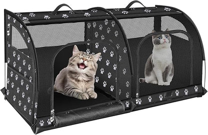Double Cat Car Travel Carrier, Twin Compartment Show House Cat Cage/Condo，Portable Pet Crate for 2 Cats Travel Double Dog Crate Set for Long Distance Travel