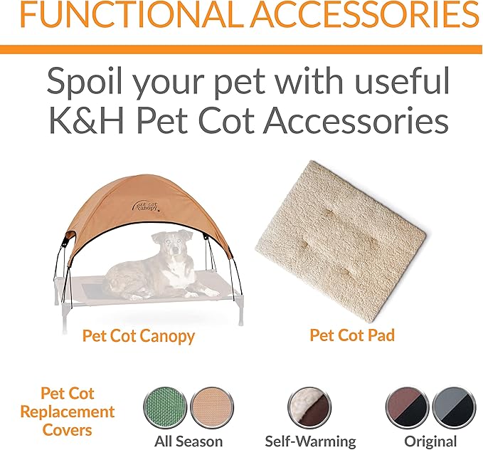 K&H Pet Products Bolster Dog Cot Cooling Indoor/Outdoor Elevated Dog Bed Hammock with Removable Bolsters, Washable Mesh Cover, Raised Camping Dog Bed for Small Dogs or Cats - Charcoal Small 17" X 22"
