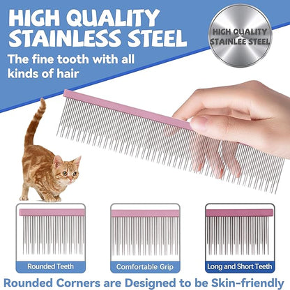 8.5 Inch Upgrade Pink Professional Pet Comb,Dual-Tooth Grooming Comb Anti-Static Smooth Rounded Corners Prevent Friction Breakage and Irritation,Long-Haired Cats and Dog Essential,Christmas Pet Gift