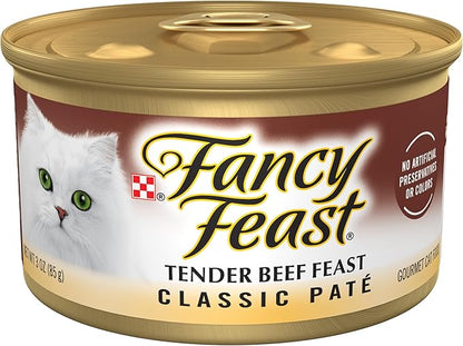 Purina Fancy Feast Tender Beef Feast Classic Grain Free Wet Cat Food Pate - (Pack of 24) 3 oz. Cans