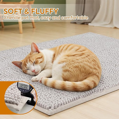 Pieviev Chenille Cat Litter Mat for Litter Box, 36"x30" Soft Ultra Absorbent Mat, Waterproof & Non-Slip, Easy to Clean Litter Trapping Mat for Indoor Cats, Grey