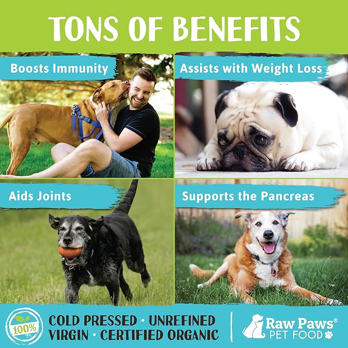 Raw Paws Virgin Organic Coconut Oil for Dogs & Cats, 16-oz - Treatment for Itchy Skin, Dry Nose, Paws - Hot Spot Lotion - Natural Hairball Remedy for Cats