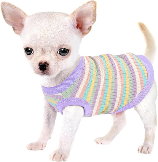 Elevate Your Pet's Comfort and Fashion: Premium 100% Cotton Rib Dog Shirt Vest for Small Breeds Like Chihuahuas, Yorkies, and Puppies .Year-Round Style with Tank-Style Puppy Attire Light Purple M