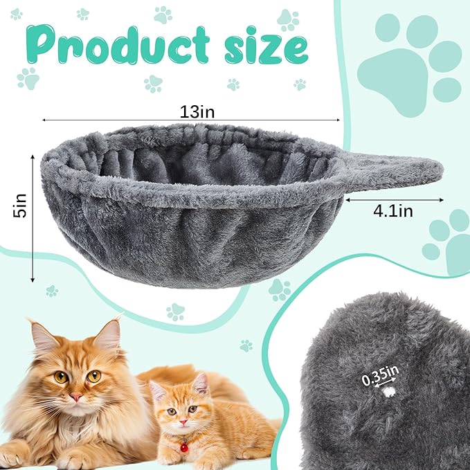 3 Pack 13" Large Cat Tree Hammock Basket Bed Lounger Tower Replacement Parts with 6 Pcs Hanging Elastic Strings Pom Pom Toys, Cat Tree Accessories Hammock Attachment (Gray)