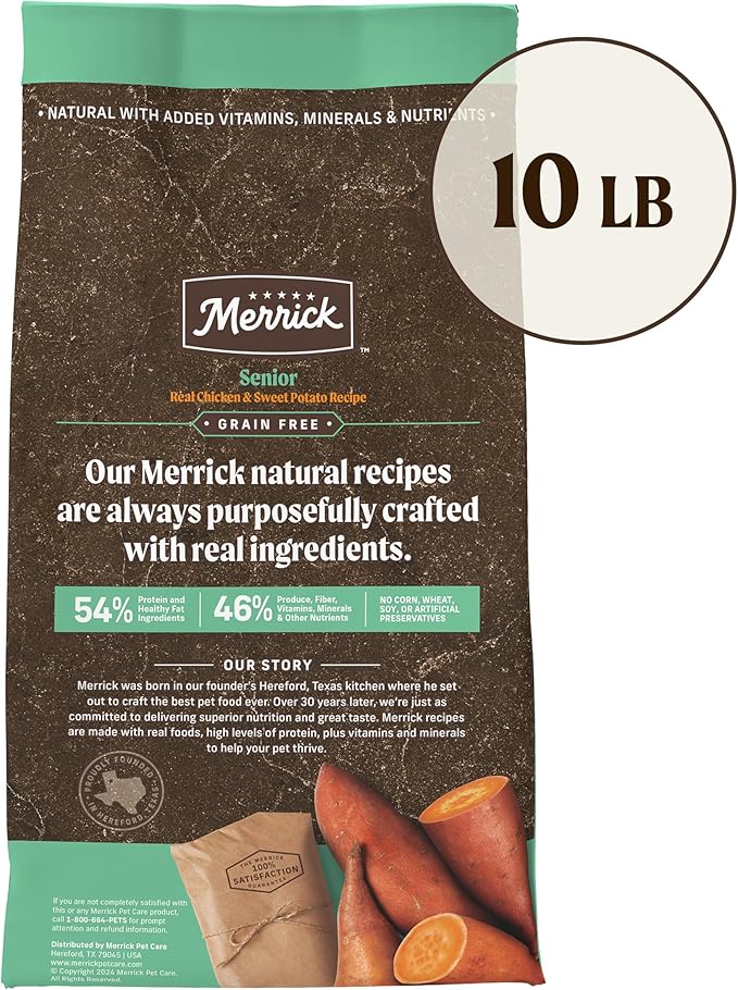 Merrick Premium Grain Free Dry Senior Dog Food, Wholesome And Natural Kibble, Real Chicken And Sweet Potato - 10.0 lb. Bag