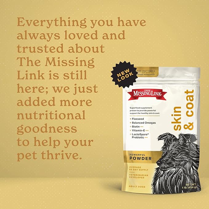 The Missing Link Skin & Coat + Probiotics Supplement 1lb Bag 2/Pack - Powerful Superfood Powder for Dogs Supports Healthy Skin & Glossy Coat, Promotes Hair Growth