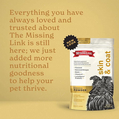 The Missing Link Skin & Coat + Probiotics Supplement 1lb Bag 2/Pack - Powerful Superfood Powder for Dogs Supports Healthy Skin & Glossy Coat, Promotes Hair Growth