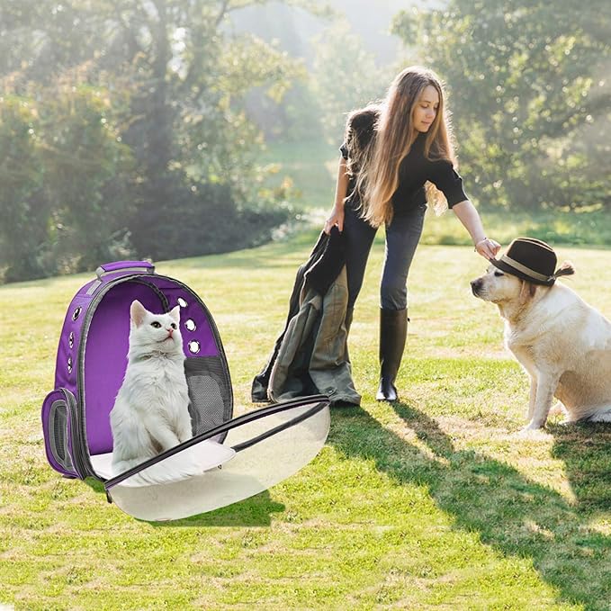 Cat Backpack Carrier Bubble Carrying Bag, Small Dog Backpack Carrier for Small Medium Dogs Cats, Space Capsule Pet Carrier Dog Hiking Backpack, Airline Approved Travel Carrier - Purple