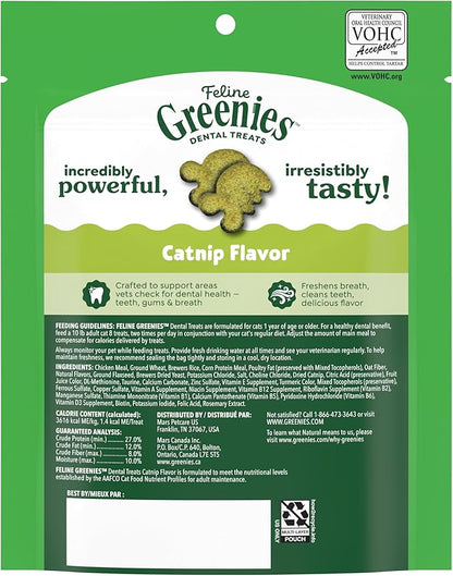 Greenies Feline Veterinarian-Recommended Adult Natural Dental Cat Treats, Catnip Flavor, 4.6 oz. Pouch