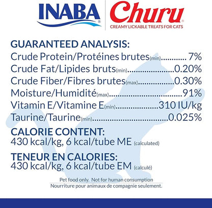 INABA Churu Cat Treats, Grain-Free, Lickable, Squeezable Creamy Purée Cat Treat/Topper with Vitamin E & Taurine, 0.5 Ounces Each Tube, 50 Tubes, Tuna & Seafood Variety