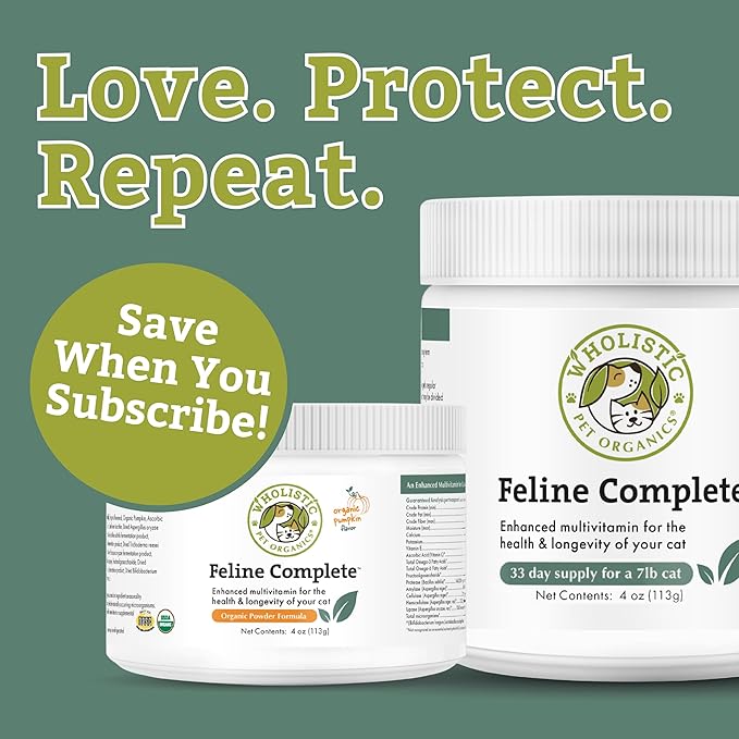 Wholistic Pet Organics Feline Complete - 8 Oz - Multivitamin & Probiotic Powder for Cats - Natural Cat Food & Digestive Support