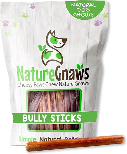 Nature Gnaws Thin Bully Sticks for Dogs 5-6" (8oz) - Mixed Thickness - Long Lasting for Small Dogs and Puppies - Natural Thin Beef Dog Chew Bones - Rawhide Free
