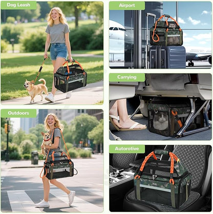 Lekereise Top Expandable Dog Carrier TSA Airline Approved Soft Sided Pet Underseat Up to 12lbs Travel Carriers for Small Cats and Dogs with Convertable Dog Leash and Anti-Scratch Mesh