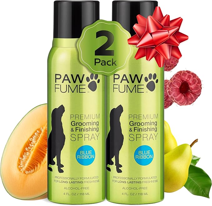 PAWFUME Dog Perfume Spray for Grooming, Blue Ribbon, 2-Pack – Keep Your Pup Fresh All Day – Probiotic, Alcohol-Free, Detangling & Moisturizing – Salon-Quality Dog Spray Deodorizer Perfume