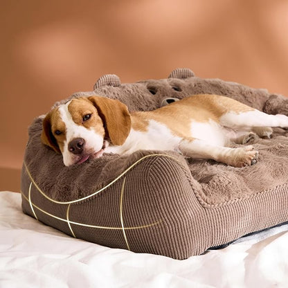 LE SURE Cute Dog Couch for Pets - Fluffy Original Bear Design Dog Beds for Medium Dogs, Pet Sofa with Washable Cover, Supportive Dogs Sofa Bed with Removable, 36inch, Brown