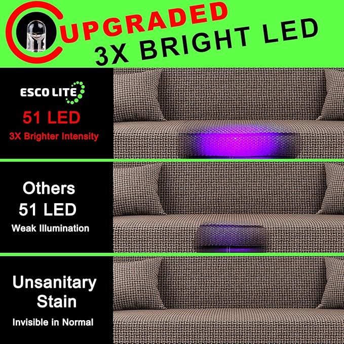 ESCO LITE UV Flashlights Black Light for Pet Urine Detection 51 LED Blacklight Flashlight for Dog Cat Stains, UV Light Flashlight for Resin, Carpet, Hotel, Bathroom with Battery