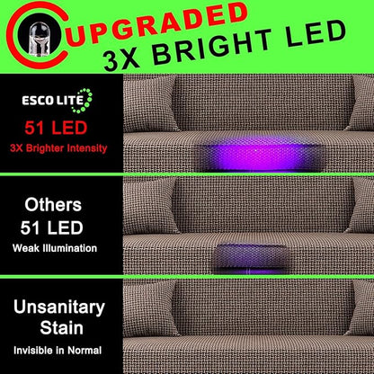 ESCO LITE UV Flashlights Black Light for Pet Urine Detection 51 LED Blacklight Flashlight for Dog Cat Stains, UV Light Flashlight for Resin, Carpet, Hotel, Bathroom with Battery