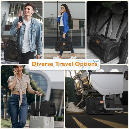 PETUX Airline Approved Cat Carrier or Small Cat up to 12 lb - 17x11x9.5 in Underseat, Top & Side Entry Pet Carrier with Breathable Anti-Scratch Mesh & Litter Box for Travel and Vet Visit - Black