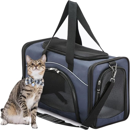 ‌Petsfit Airline Approved Pet Carrier for Small Cats, 15x8x10 TSA Approved Carrier, with Removable Dual-Sided Padding (2-Way Placement) - Fits Under Most Airplane Seats, Escape Proof (Navy)