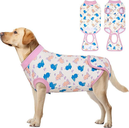 cyeollo Recovery Suit for Dogs Surgery Suit Female Spay Soft Breathable Pet Onesie Bodysuit Male Dog Neuter, Medium Large Dogs Surgical Recovery Shirt, Dinosaur, XL