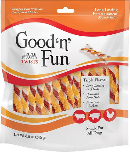 Good'n'Fun Triple Flavored Rawhide Twists For Dogs, 35 Count