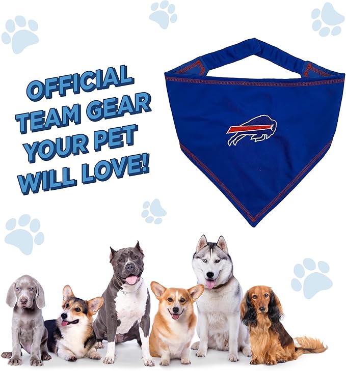 Pets First NFL Buffalo Bills TIE Bandana, Large/X-Large. Dog Bandana Scarf Bib for Pet Cat Dog. The Ultimate Game-Day, Party Bandana (BUF-3550-L-XL)