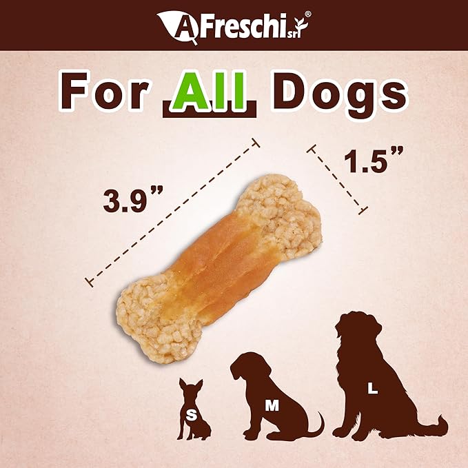 Afreschi Chicken Dog Treats, All Natural, Healthy & Easily Digestible, Grain-Free Puppy Chews, Low-Fat, Human Grade Training & Rewards Dog Snacks, Rice Bone, 16 oz Pack