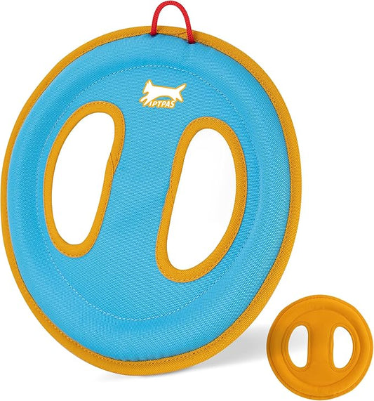 Dog Flying Disc Dog Flyer Toy for Fetch, Durable Nylon 9.5" Diameter with Soft and Thick Edges, Gentle on Teeth & Gums, Lightweight & Water Floating, Outdoor Play for All Breeds (C-Blue/Orange)