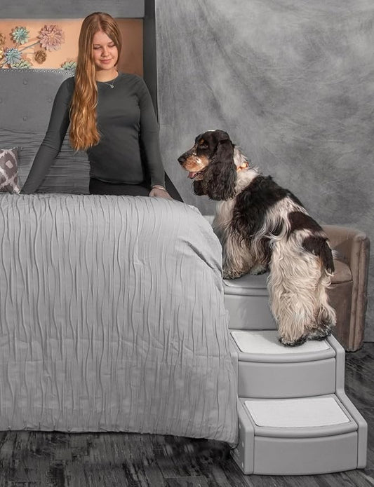 Pet Gear Easy Step IV Pet Stairs, 4 Step for Cats/Dogs, Removable Washable Carpet Treads, for Pets Up to 150lbs, No Tools Required, Fog