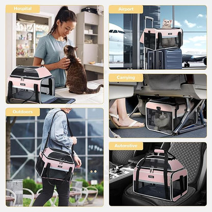 Lekereise Top-Expandable Pet Carrier - TSA Airline Approved Soft Sided Underseat Up to 12lbs Travel Carriers for Small Cats and Dogs with Locking Safety Zippers Anti-Scratch Mesh