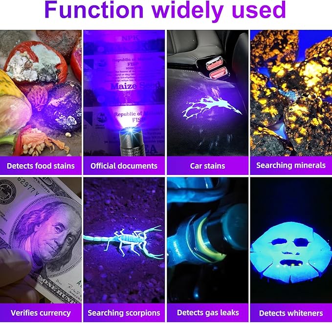 100 LED UV Black Light Flashlight (395nm) with Mini UV Pen Light (365nm) - Dual Wavelength Ultraviolet Light for Pet Urine Detection, Scorpion Hunting, Resin Curing, Counterfeit Money & Leak Detection