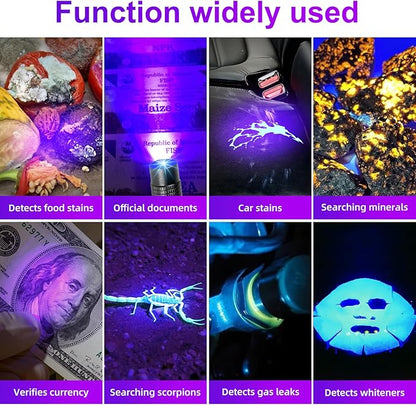 100 LED UV Black Light Flashlight (395nm) with Mini UV Pen Light (365nm) - Dual Wavelength Ultraviolet Light for Pet Urine Detection, Scorpion Hunting, Resin Curing, Counterfeit Money & Leak Detection