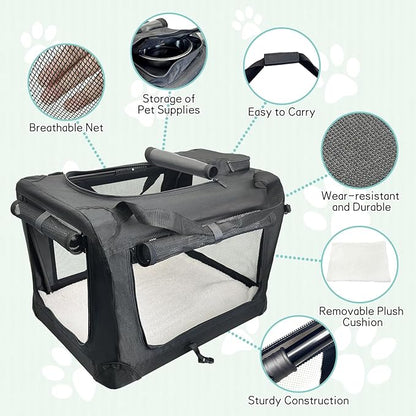 Fhiny Large Cat Carrier for 2 Cats, 24"x17"x17" Soft Dog Crate Collapsible Portable Travel Pet Carrier Bag Durable Breathable Foldable Kitten Carrier Bag for Cats Puppy Under 45 Lbs Black