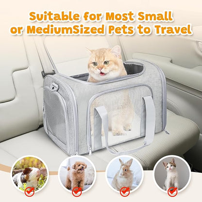 Cat Carrier Soft for Pets Up to 15 Lbs, Cat Travel Bag Soft-Sided with Padded Shoulder Strap, Pet Dog Carriers for Small Dogs Travel Puppy Carry Airline Approved, Grey