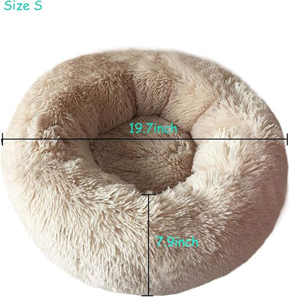 BODISEINT Modern Soft Plush Round Pet Bed for Cats or Small Dogs, Mini Medium Sized Dog Cat Bed Self Warming Autumn Winter Indoor Snooze Sleeping Cozy Kitty Teddy Kennel (20'' D x 8'' H, Champagne)