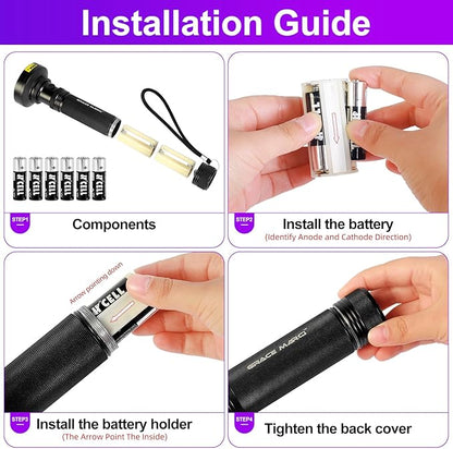 100 LED UV Black Light Flashlight (395nm) with Mini UV Pen Light (365nm) - Dual Wavelength Ultraviolet Light for Pet Urine Detection, Scorpion Hunting, Resin Curing, Counterfeit Money & Leak Detection