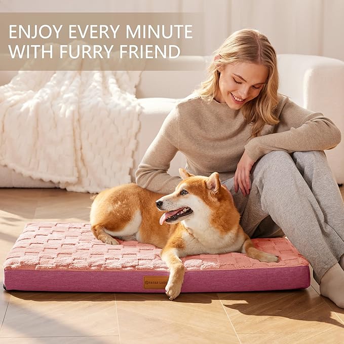 Patas Lague Orthopedic Dog Bed Medium Size Dog 30''X20'', Waterproof Soft Warm Comfortable Egg Crate Foam Medium Pet Beds Mat with Removable Washable Cover and Nonskid Bottom, Pink