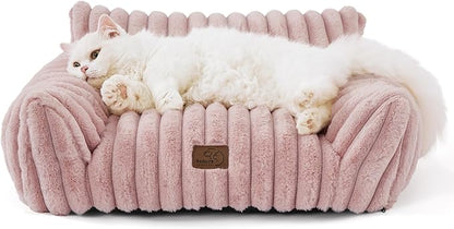 Bedsure Cute Cat Couch for Pets - Fluffy Cat Sofa with Premium Soft Corduroy Fleece, Fuzzy Pet Couch Bed with Removable Washable Cover, Supportive Chair for Indoor Cats, 24inch, Blush Pink